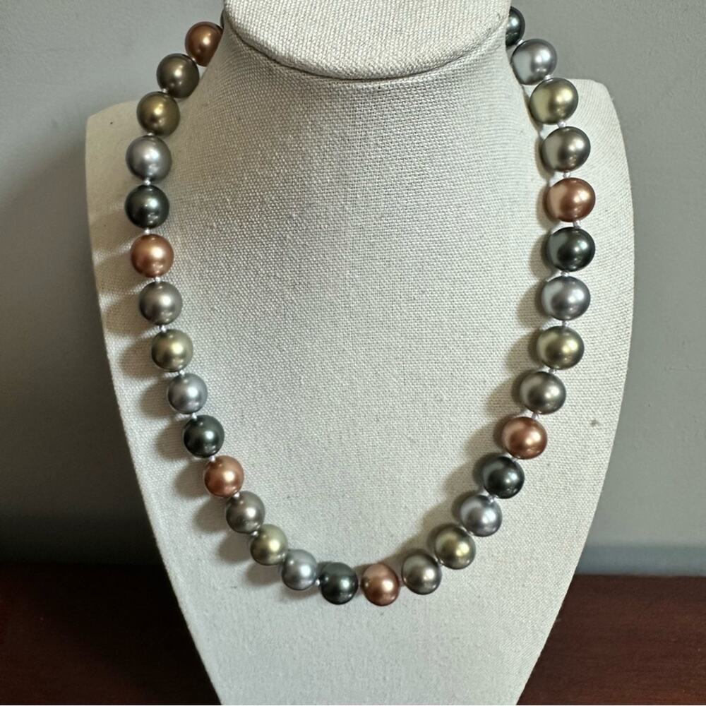 Gray Faux Pearl Single Strand Necklace Grey Taupe Brown Multicolor Jewelry